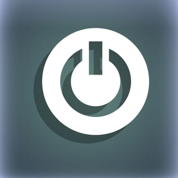 Power, Switch on, Turn on  icon symbol on the blue-green abstract background with shadow and space for your text. illustration