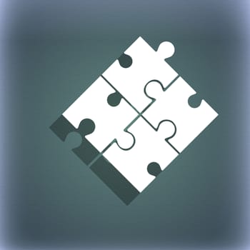 Puzzle piece icon sign. On the blue-green abstract background with shadow and space for your text. illustration