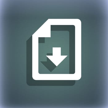 import, download file icon symbol on the blue-green abstract background with shadow and space for your text. illustration