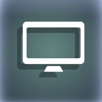 Computer widescreen monitor icon symbol on the blue-green abstract background with shadow and space for your text. illustration