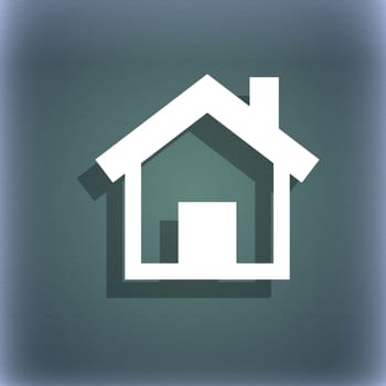 Home, Main page icon symbol on the blue-green abstract background with shadow and space for your text. illustration