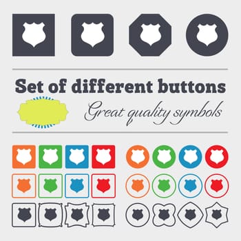 shield icon sign. Big set of colorful, diverse, high-quality buttons. illustration