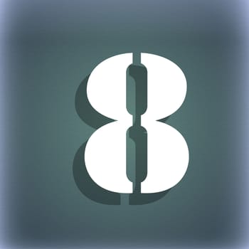 number Eight icon sign. On the blue-green abstract background with shadow and space for your text. illustration