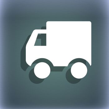 Delivery truck icon symbol on the blue-green abstract background with shadow and space for your text. illustration