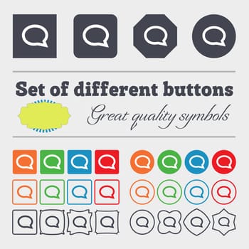 Speech bubble icons. Think cloud symbols. Big set of colorful, diverse, high-quality buttons. illustration