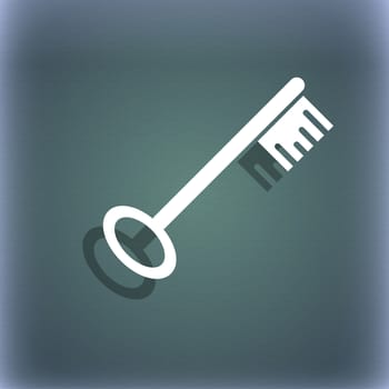 Key icon sign. On the blue-green abstract background with shadow and space for your text. illustration