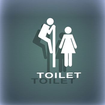 toilet icon symbol on the blue-green abstract background with shadow and space for your text. illustration