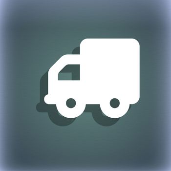 Delivery truck icon symbol on the blue-green abstract background with shadow and space for your text. illustration