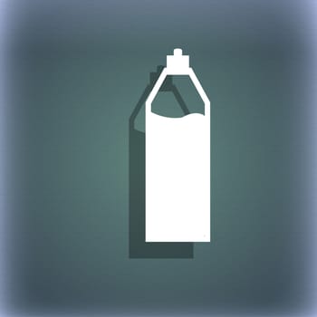 Plastic bottle with drink icon sign. On the blue-green abstract background with shadow and space for your text. illustration