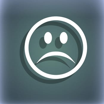 Sad face, Sadness depression icon symbol on the blue-green abstract background with shadow and space for your text. illustration