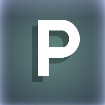 parking icon symbol on the blue-green abstract background with shadow and space for your text. illustration