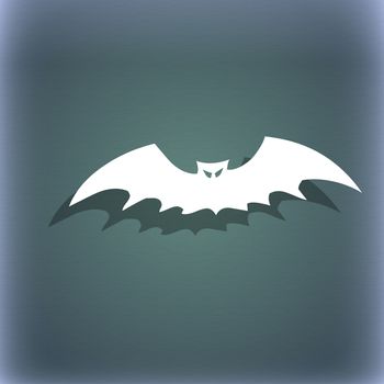 bat icon symbol on the blue-green abstract background with shadow and space for your text. illustration