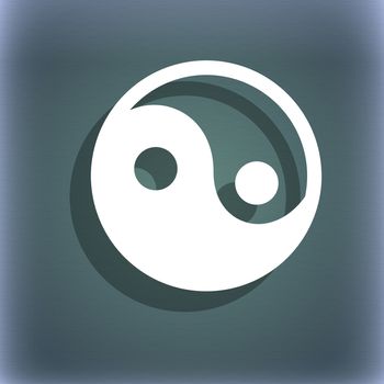 Ying yang icon symbol on the blue-green abstract background with shadow and space for your text. illustration