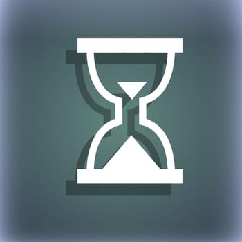Hourglass, Sand timer icon symbol on the blue-green abstract background with shadow and space for your text. illustration