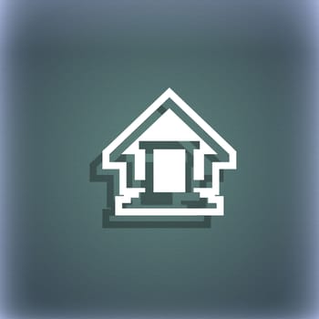 House icon symbol on the blue-green abstract background with shadow and space for your text. illustration