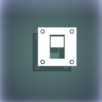 Power switch icon sign. On the blue-green abstract background with shadow and space for your text. illustration