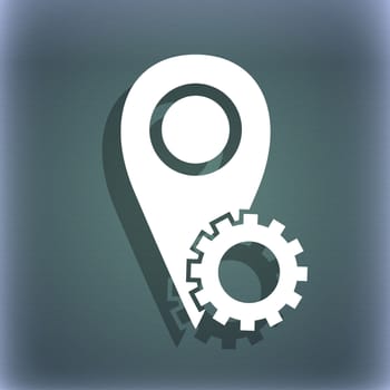 Map pointer setting icon sign. On the blue-green abstract background with shadow and space for your text. illustration