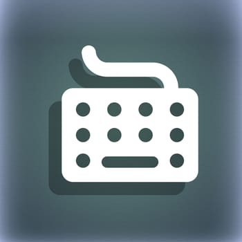keyboard icon symbol on the blue-green abstract background with shadow and space for your text. illustration