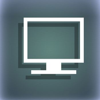 Computer widescreen monitor icon symbol on the blue-green abstract background with shadow and space for your text. illustration