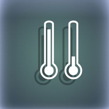thermometer temperature icon symbol on the blue-green abstract background with shadow and space for your text. illustration