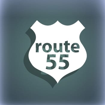 Route 55 highway icon sign. On the blue-green abstract background with shadow and space for your text. illustration