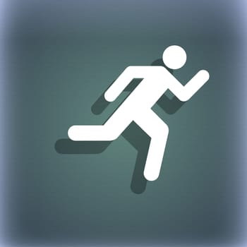 running man icon symbol on the blue-green abstract background with shadow and space for your text. illustration