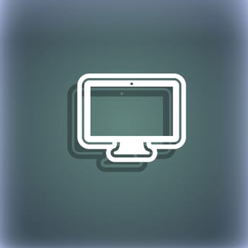 monitor icon symbol on the blue-green abstract background with shadow and space for your text. illustration