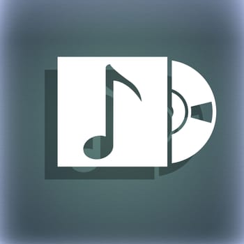 mp3 player icon sign. On the blue-green abstract background with shadow and space for your text. illustration