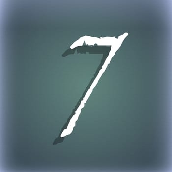 number seven icon sign. On the blue-green abstract background with shadow and space for your text. illustration