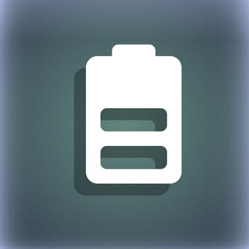 Battery half level, Low electricity icon symbol on the blue-green abstract background with shadow and space for your text. illustration