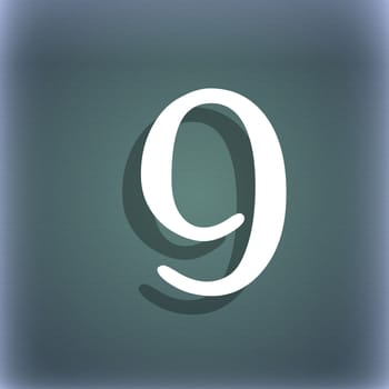 number Nine icon sign. On the blue-green abstract background with shadow and space for your text. illustration