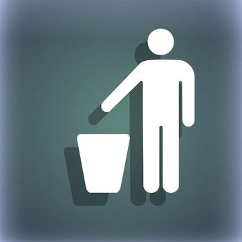 throw away the trash icon symbol on the blue-green abstract background with shadow and space for your text. illustration