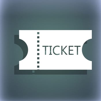 ticket icon sign. On the blue-green abstract background with shadow and space for your text. illustration
