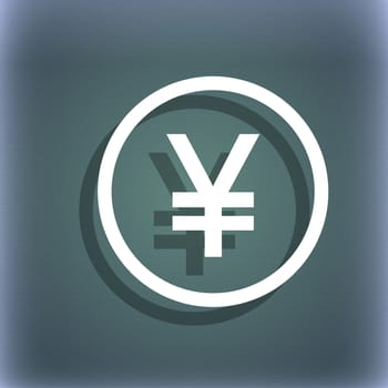 Japanese Yuan icon sign. On the blue-green abstract background with shadow and space for your text. illustration