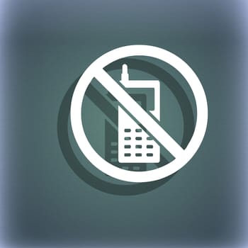 mobile phone is prohibited icon symbol on the blue-green abstract background with shadow and space for your text. illustration