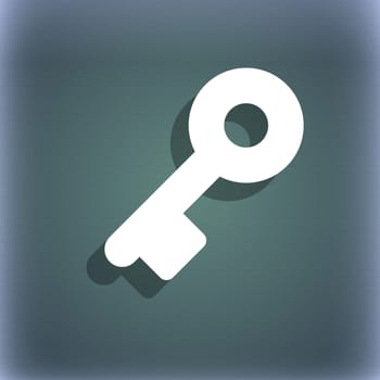 Key icon symbol on the blue-green abstract background with shadow and space for your text. illustration