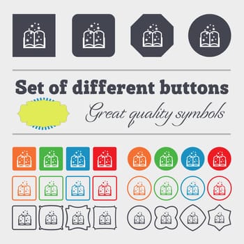 Magic Book sign icon. Open book symbol. Big set of colorful, diverse, high-quality buttons. illustration