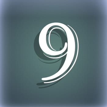 number Nine icon sign. On the blue-green abstract background with shadow and space for your text. illustration