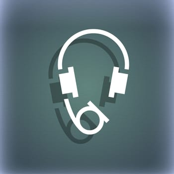 headsets icon symbol on the blue-green abstract background with shadow and space for your text. illustration