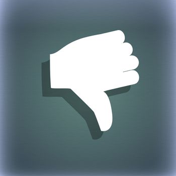 Dislike, Thumb down icon symbol on the blue-green abstract background with shadow and space for your text. illustration