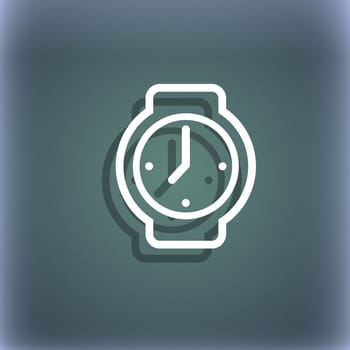 watches icon symbol on the blue-green abstract background with shadow and space for your text. illustration