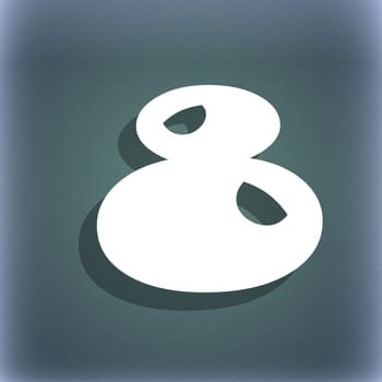 number Eight icon sign. On the blue-green abstract background with shadow and space for your text. illustration