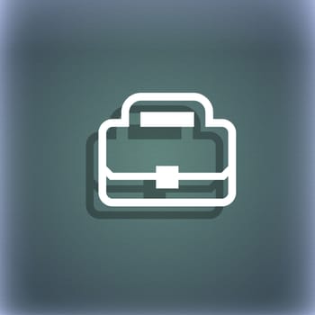 Briefcase icon symbol on the blue-green abstract background with shadow and space for your text. illustration