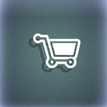 shopping cart icon symbol on the blue-green abstract background with shadow and space for your text. illustration