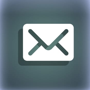 Mail, envelope, letter icon symbol on the blue-green abstract background with shadow and space for your text. illustration