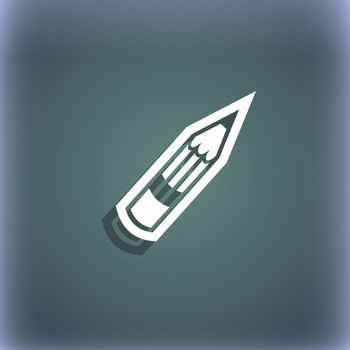 Pencil icon symbol on the blue-green abstract background with shadow and space for your text. illustration
