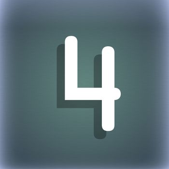 number four icon sign. On the blue-green abstract background with shadow and space for your text. illustration