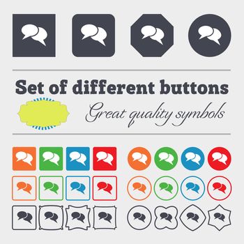 Speech bubble icons. Think cloud symbols. Big set of colorful, diverse, high-quality buttons. illustration