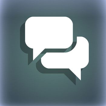 Speech bubble, Think cloud icon symbol on the blue-green abstract background with shadow and space for your text. illustration