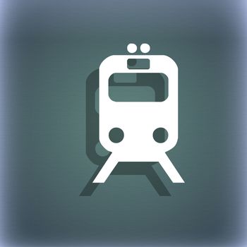 train icon symbol on the blue-green abstract background with shadow and space for your text. illustration